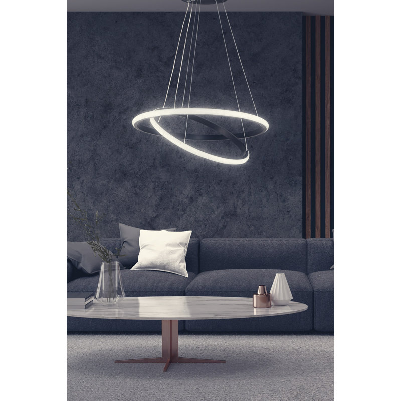 Modern Adjustable Chandelier, Black Aluminum Body, 11.8 in & 15.7 in Diameter | Height Adjustable 0-31.5 in | LED Socket 6500K, 40-60 Watts | Sleek Design for Living Room, Dining Room & Office Spaces