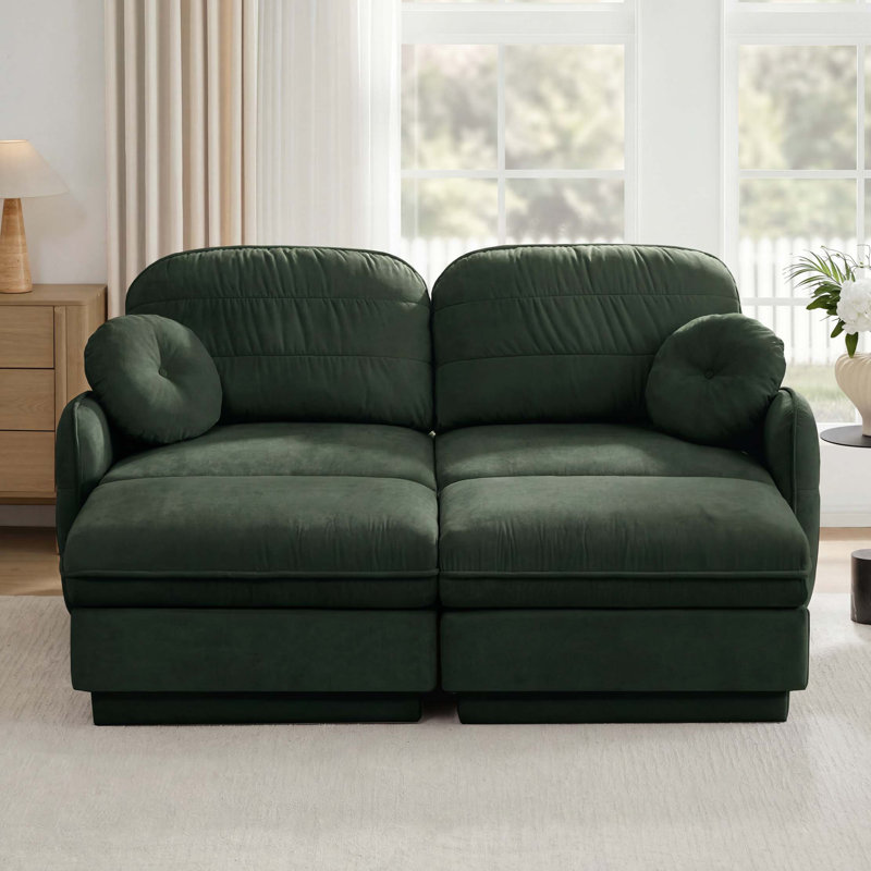 Canapé en forme de U en chenille avec repose-pieds mobile et assemblage facile, Vert