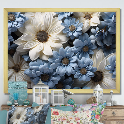 Marguerite blanche et bleue Innocence sur toile