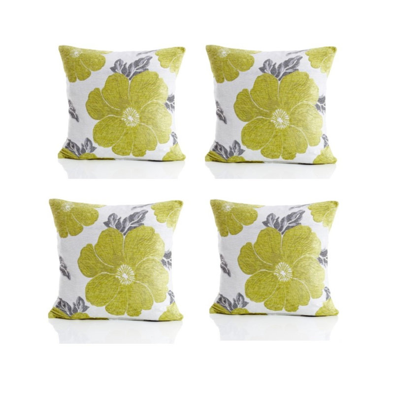 Darionte Poppy Chenille Cushion Cover with Filler Pad, 45 cmH x 45 cmW, Lime
