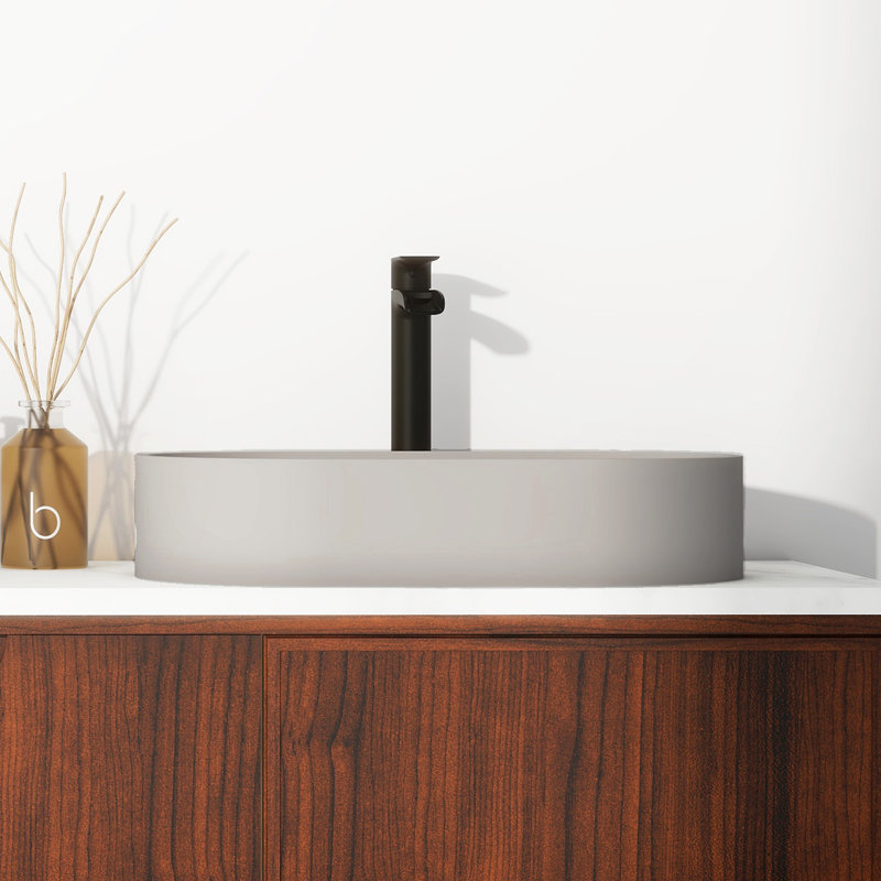 CASAINC Maple 13.77'' Concrete Oval Bathroom Sink, Cold Concrete Gray