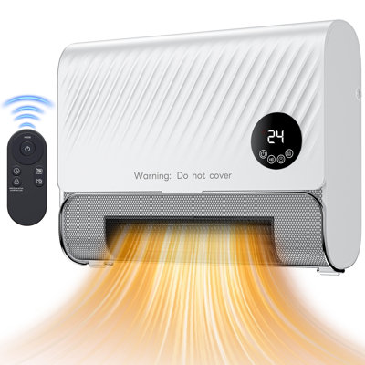Smart Wall Heater, 1500W Fast Heating Electric Space Heater for Indoor Use, Wall Mounted Panel Heater with Remote, 3 Fan Speeds, Overheat Protection