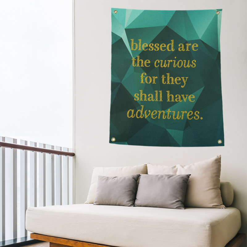 Tapisserie citation en faux gemme en polyester, H 80 po x l 59 po, Émeraude / doré