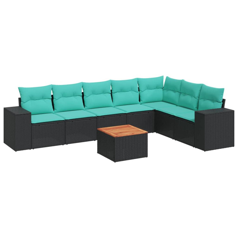 Ensemble de canapé de patio 8 pièces avec coussins en rotin de polyester, Bleu clair, Noir