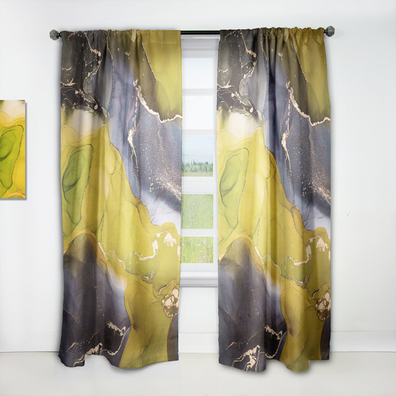 Mauve et jaune, art abstrait fluide de luxe I - rideau en velours moderne - obscurcissant - 1 panneau, L 52 po x L 63 po