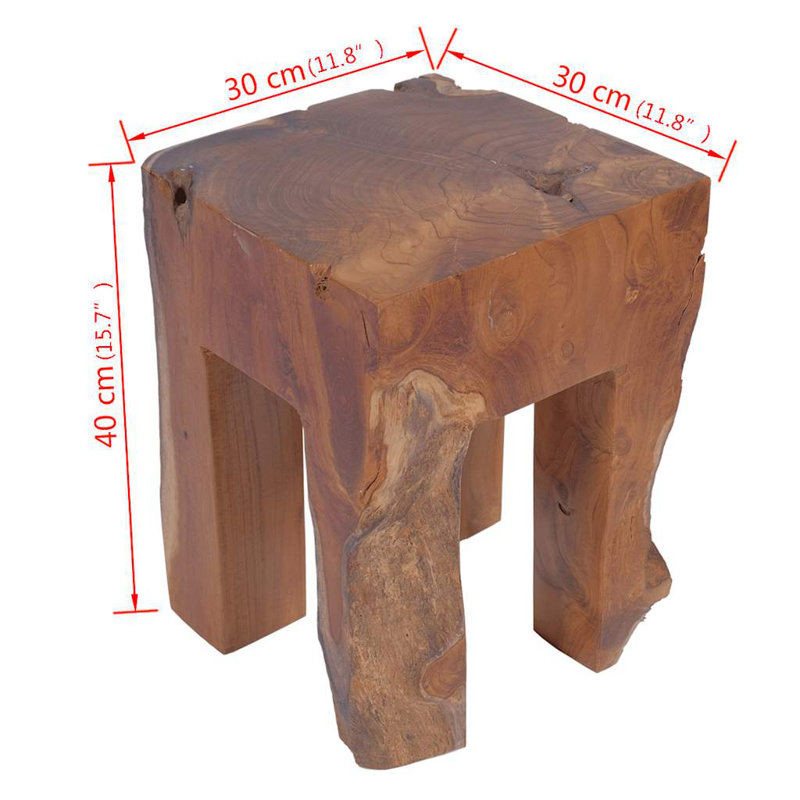 Tabouret en bois de teck massif, repose-pieds polyvalent / table d'appoint, brun 11,8 po x 11,8 po x 15,7 po