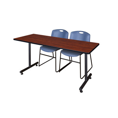 Nicklos T-Base Training Seminar Table, 2 Zeng Stack Chairs by Inbox Zero