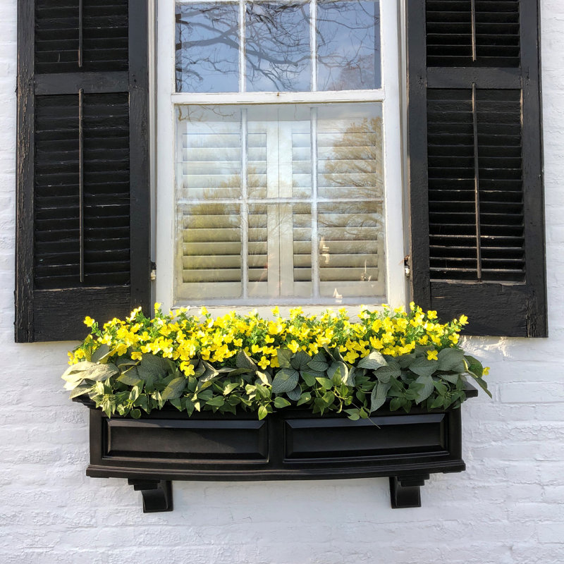 Mayne Nantucket 4ft Self-Watering Window Box with Steel Wall Mount Brackets, Black, 10" H x 48" W x 11.5" D