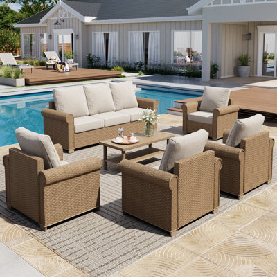 All-Weather Wicker 7 - Person Patio Conversation Sets with Cushions