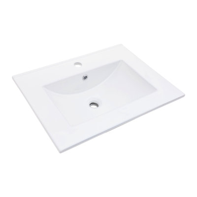 Dessus de meuble-lavabo en céramique blanc 24 po x 18 po Orrin - Teinture, trop-plein, 3 trous de robinet, évier généreux et design spacieux