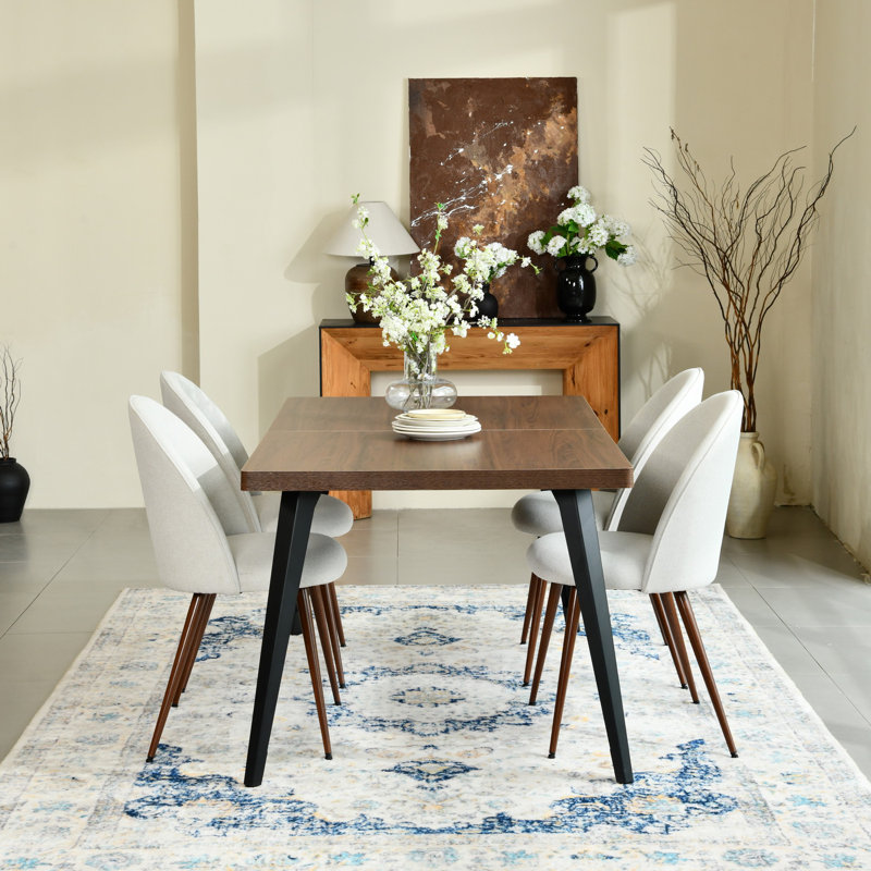 Hozel 5-Piece 63" Rectangular Dining Table Set with Upholstered Chairs and Metal Frame, Brown, Beige/Brown