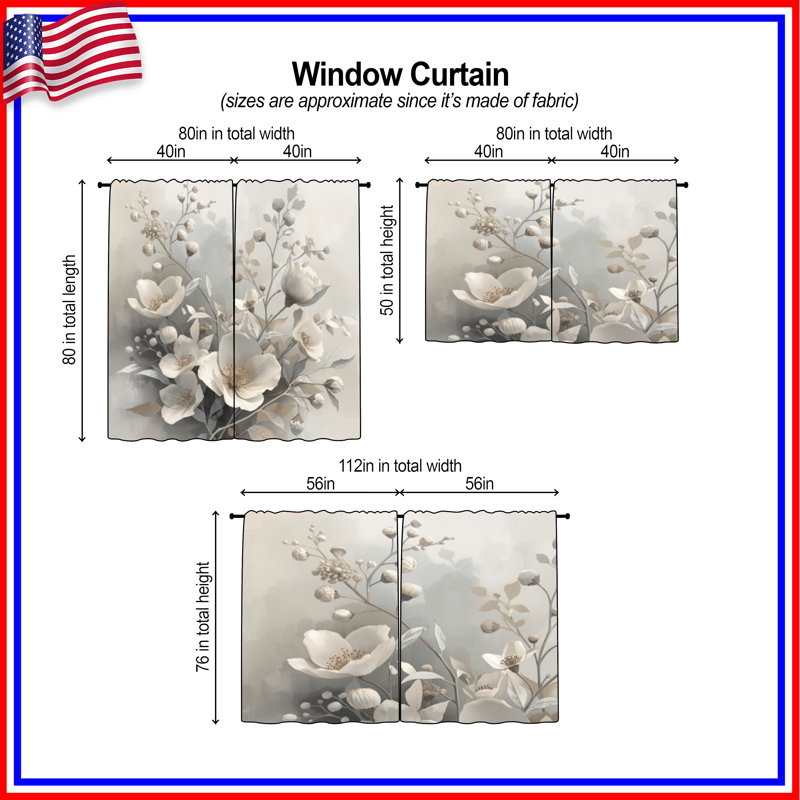 Rideaux de fenêtre blancs et beiges à motif floral transparent et obscurcissant - 2 panneaux, 40 po x 80 po - 2 panneaux