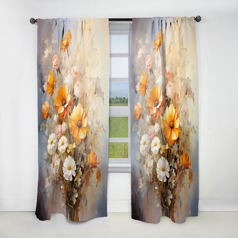 Galarza Beige Sunflowers Romantic Impression II - Traditional Curtain - Velvet Room Darkening - 1 Panel, 52" W x 108" L