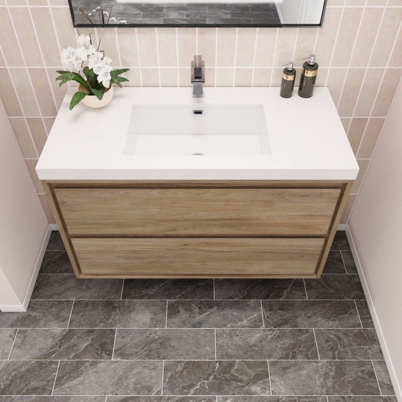 Azden 42" Wall-Mounted Single Bathroom Vanity Set, White Oak