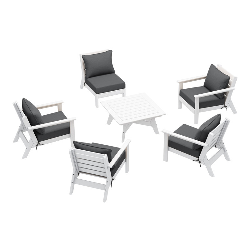 6-Piece Deep Seating Set, White, Gray