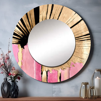 Pink Gerbera Flower On Abstract Fusion I - Floral & Botanical Round Mirror Wall Decor_MTMIR56395