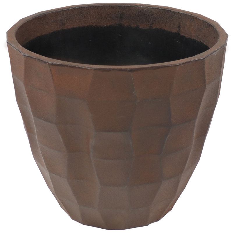 Pot de fleurs extérieur rond en polyrésine brun 15,75 po x 15,75 po x 14 po Boisdale, 1