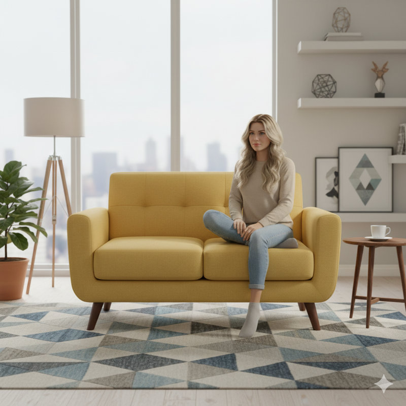 Causeuse en tissu de style moderne, Polyester jaune Naples