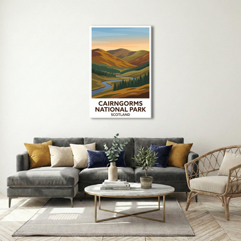 Cairngorms National Park, Scotland - Romantic Highlands Travel Poster Of Rivers And Glens. Giclee Print On Wrapped Canvas. Wall Art, Home Decor - Regions & Scenic Areas, Scotland - Wrapped Canvas Print