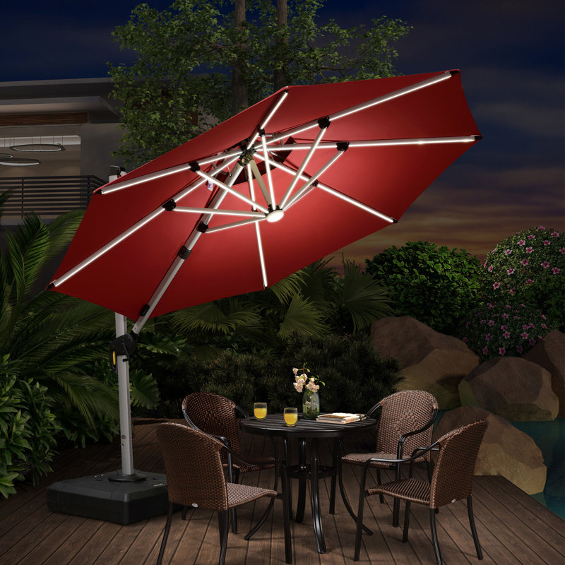 Lilibeth 10/11 FT Round Lighted Cantilever Umbrella With Base, 108" H x 120" W x 120" D, Black