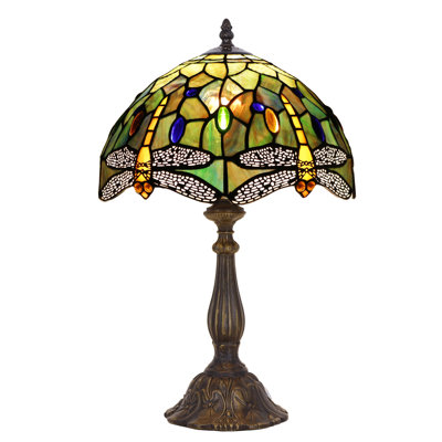 Tiffany Lamp Touch Control Table Lamp Brown Yellow Stained Glass Desk Lamp 12X12X19 Inches Dragonfly Style Reading Light