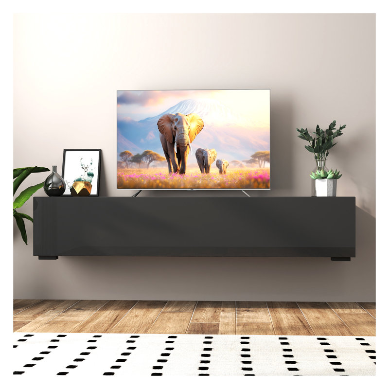 Meuble audio-vidéo mural moderne avec rangement - meuble télé flottant pour salon, noir