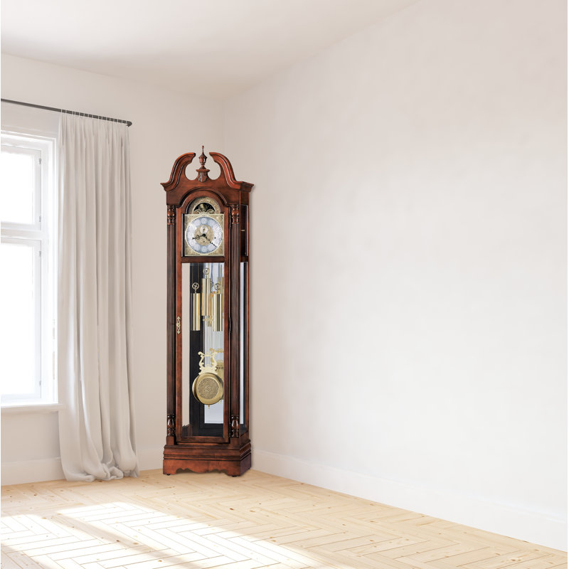 Horloge grand-père Benjamin, fronton à col de cygne, carillon Westminster à câble allemand, verre biseauté