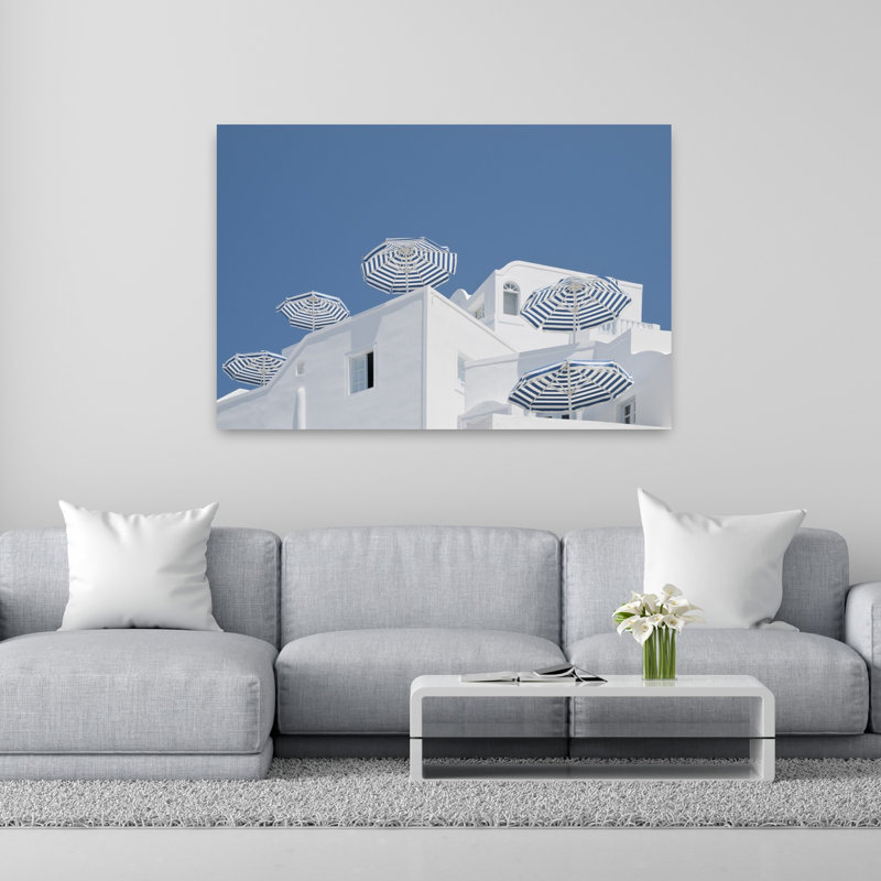 Blue Striped Umbrellas 1 Piece Wrapped Canvas Wall Art, 152.4 cm H x 101.6 cm W