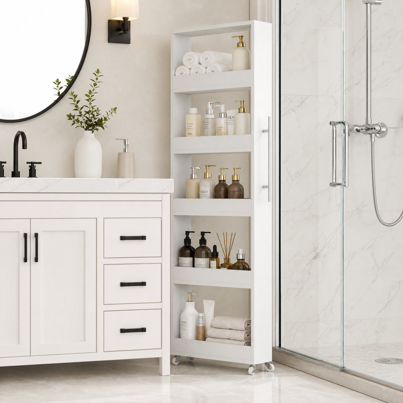 Chariot utilitaire à 5 niveaux avec roues pour espaces étroits, White