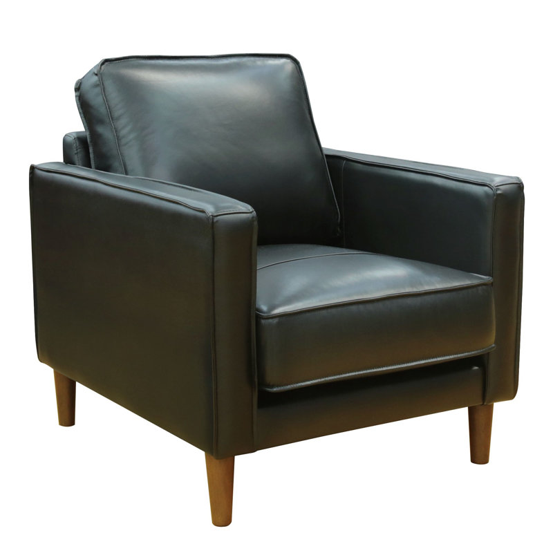 Armonni 32" W Top Grain Leather Armchair, Black Genuine Leather