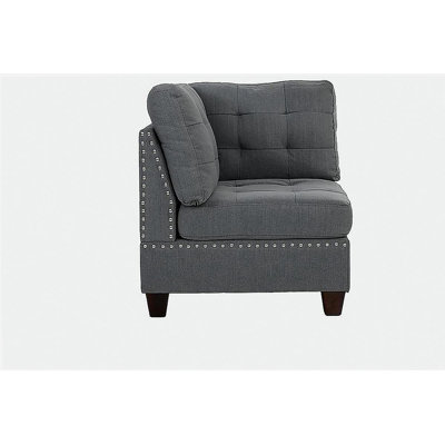 Living Room Furniture Tufted Corner Wedge Grey Linen Like Fabric 1pc Cushion Nail heads Wedge Sofa Wooden Legs