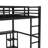 Queen size metal loft bed frame with built-in wardrobe, desk, and storage shelves, space-saving design, black
