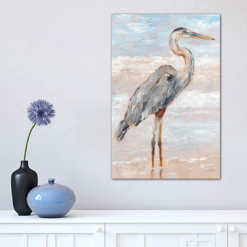 «Beach Heron I» par Ethan Harper - reproduction imprimée, H 18 po x l 26 po x P 1,5 po, Toile tendue