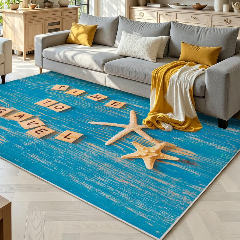 Tapis transparent bleu lavable à la machine, voyage dans le temps, Rectangle 71 po x 98 po