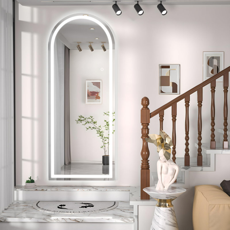 Phaih Arch Modern & Contemporary Lighted Full-Length Mirror with Tempered Glass, 68.9" x 23.6", White