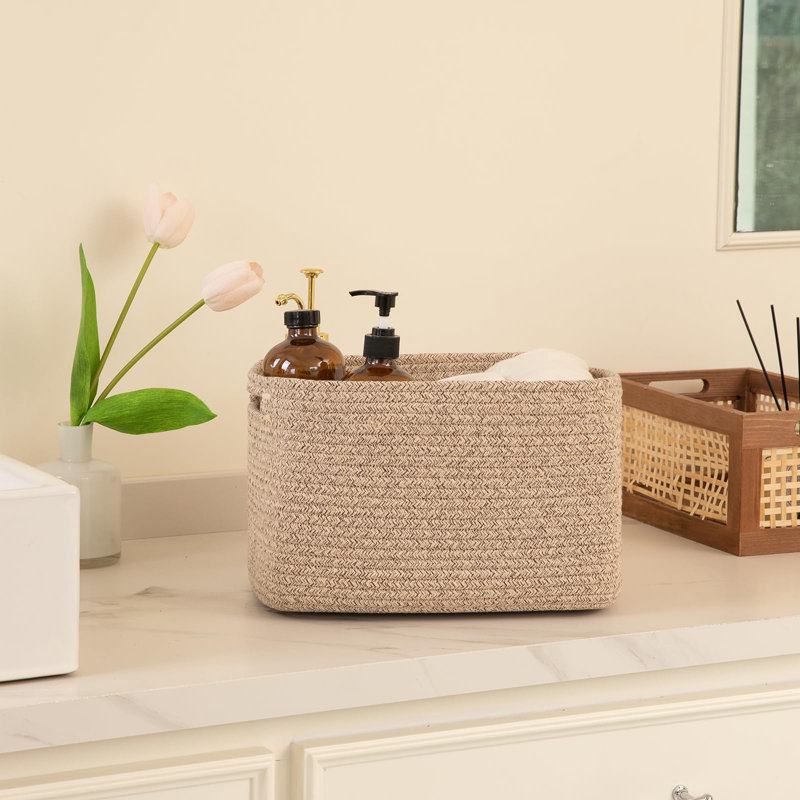 4 Pack Storage Baskets For Organizing, Cube Storage Bins For Shelves, Rectangle Storage Baskets With Handles, Woven Baskets For Storage, 12.7''Lx9''wx7.8''H, Brown