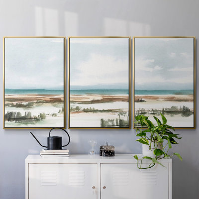 «Coastal Wetlands Watercolor I», peinture sur toile flottante 3 pièces