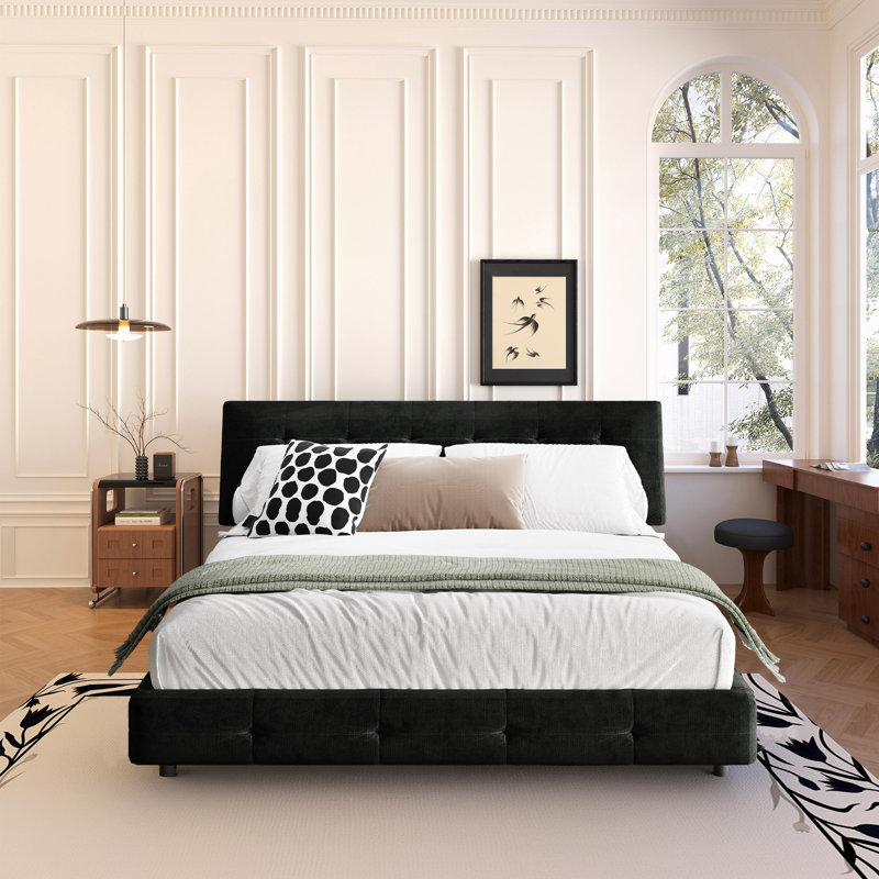 Base de lit grand, lit plateforme en chenille, noir, Grand lit, Noir