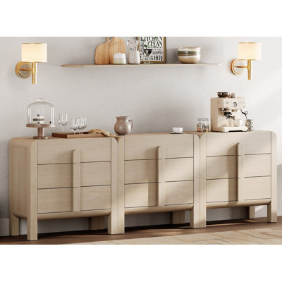 Buffet Mid-Century 94,5 "en bois avec rangement, crédence moderne 3-en-1 avec tiroirs pour cuisine, salon et salle à manger