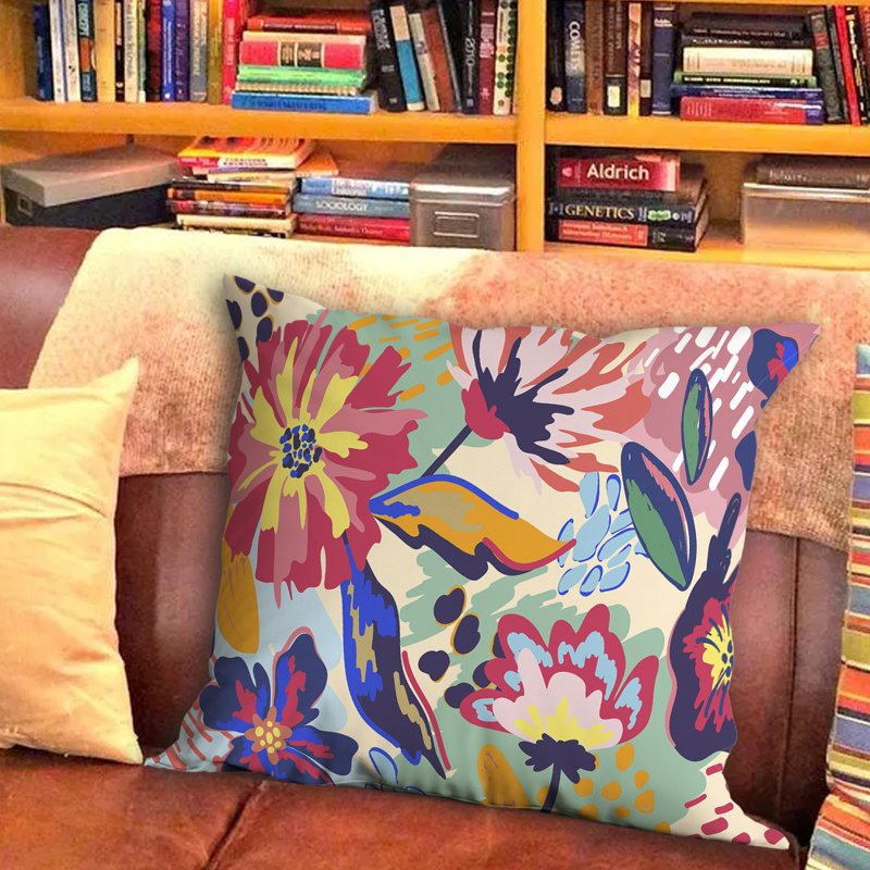 Housse et insert de coussin carré intérieur / extérieur Floral, 16 po x 1 po, Jungle aquarelle