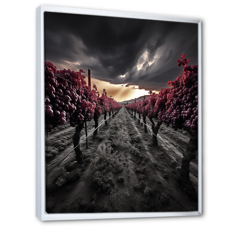 «Gray Gray Vibrant Vineyard» sur toile, H 20 po x l 12 po x P 1 po, Cadre flottant blanc