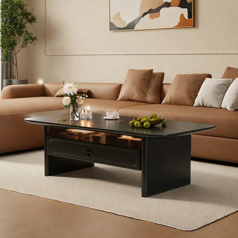 Retro rectangular solid wood coffee table, Black