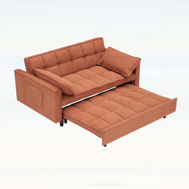 Canapé-lit modulaire en velours côtelé de 54,30 pouces avec causeuse convertible et lit escamotable pour salon moderne