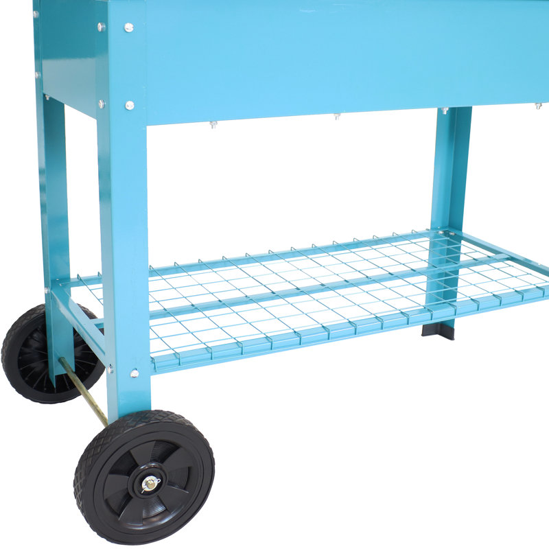 Leia Galvanized Steel Raised Garden Bed Cart with Wheels - Aqua, 31.75"H x 43.5"W x 20.75"D, Aqua Blue