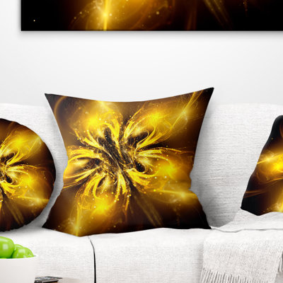 Shiny Gold Fractal Flower on Black - Floral Printed Pillow