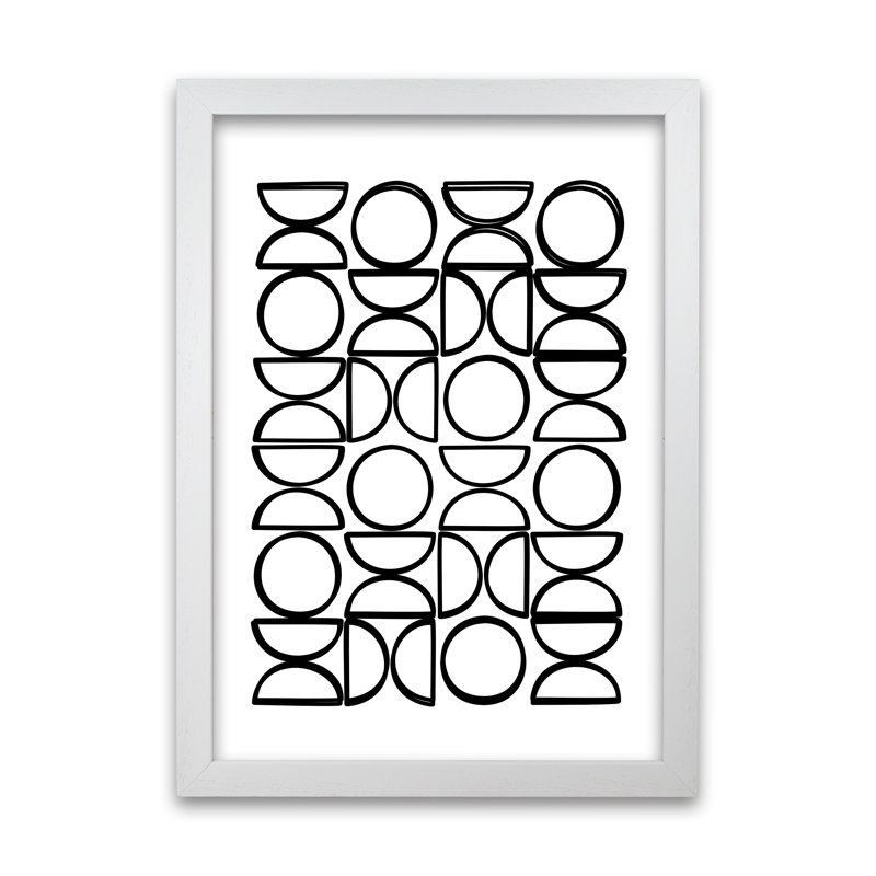 Black And White Mid Century Geometric A - Print, White Frame, 30cm H x 21cm W x 3cm D