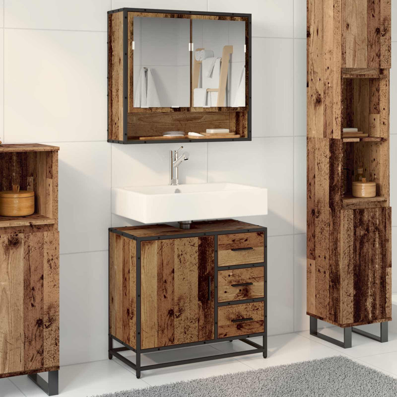 Vanity & Mirror Set, Medium Wood