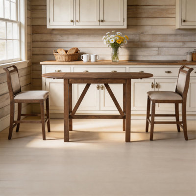 3-Pcs Counter Height Drop Leaf Dining Table Set with 2 Upholstered Chairs, Rubberwood, Walnut