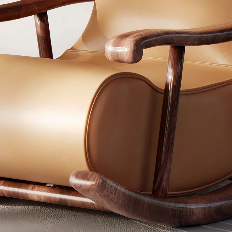 Chaise berçante moderne en bois massif avec repose-pieds, Orange