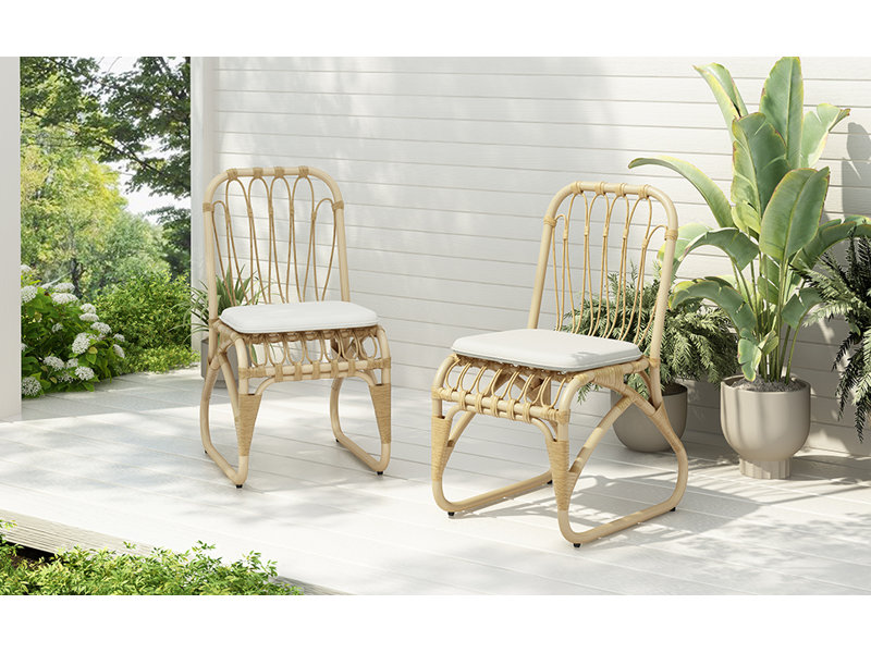 Ensemble de 2 chaises d'extérieur en osier avec coussins lavables en PE pour l'extérieur